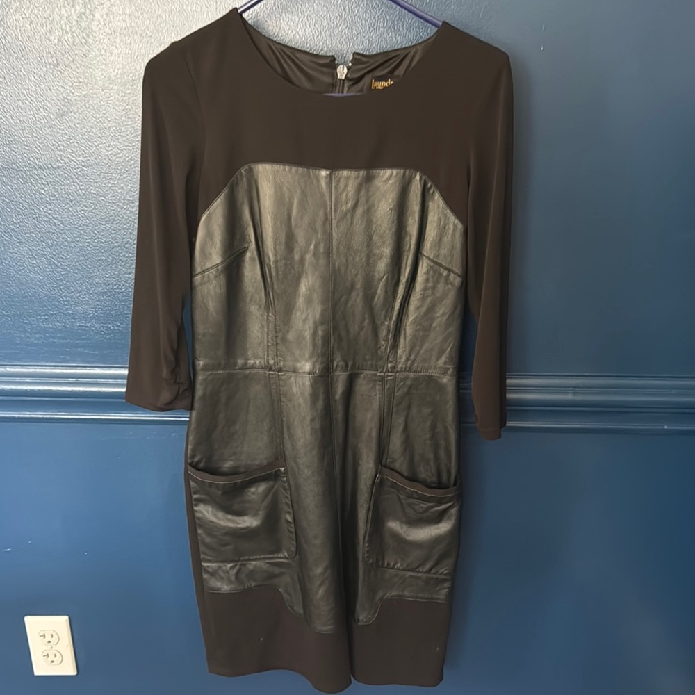 Laundry Black Leather Like Panel Dress